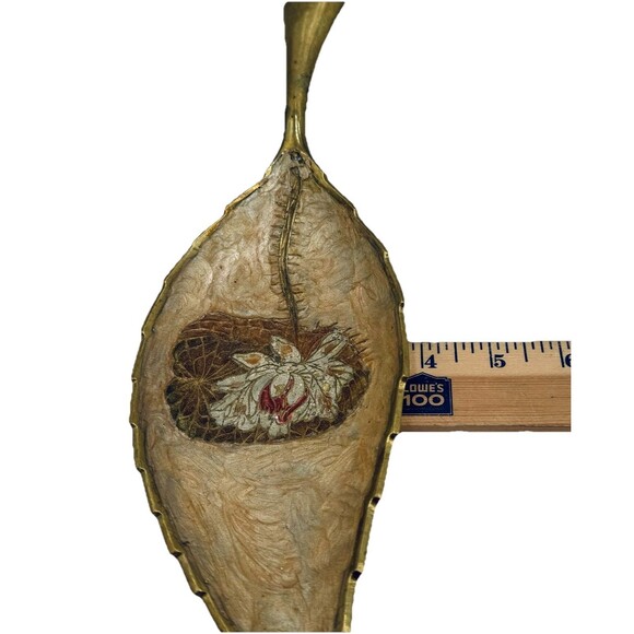 Vintage Solid Brass w Enamel Figural Leaf Trinket / Change / Keys Tray - Picture 7 of 7